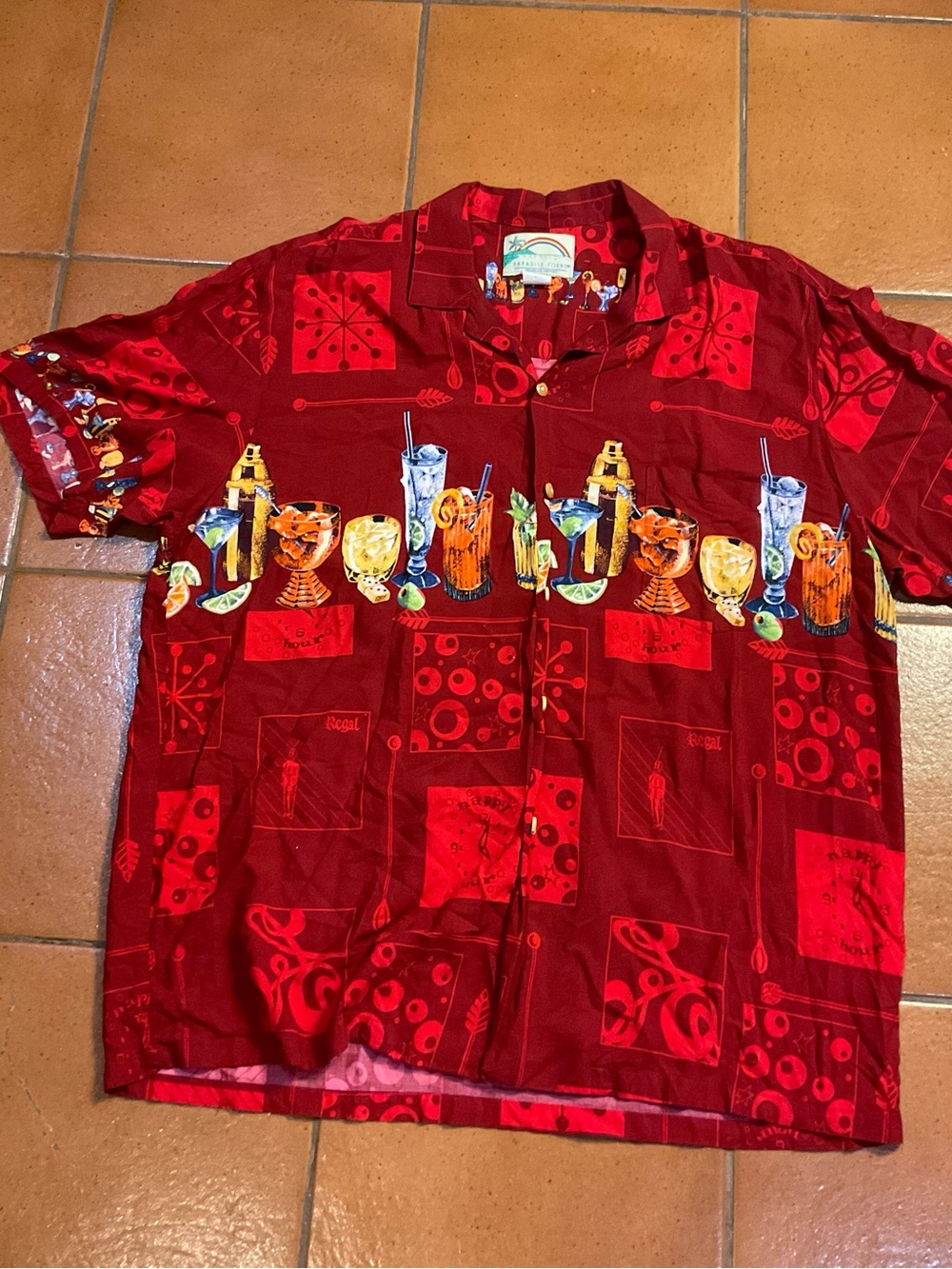 Paradise Found Hawaii Tiki Cocktail Aloha Shirt Rayon XL Honolulu magnum pi
